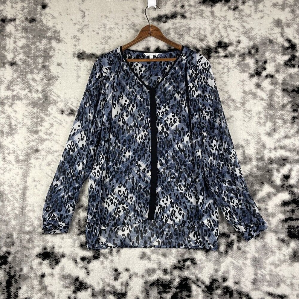 Cabi Blouse Womens Size Large Button Up Sheer V-Neck‎ Animal Print Polyester